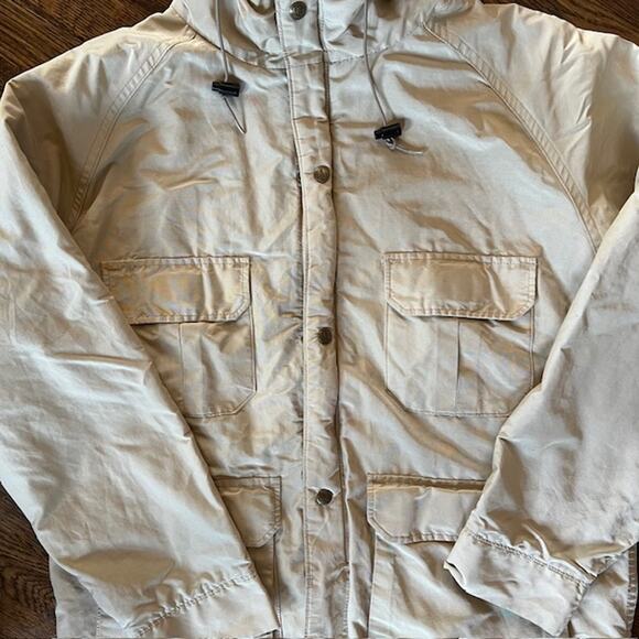 VTG Lands' End Wool Jacket Mens M Khaki Lined Hooded USA Parka Chore Barn Coat - Picture 2 of 15